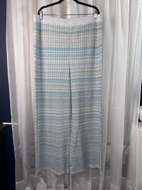 Ann Taylor Wide-Leg Knit Pants in Light Blue and Cream Stripe